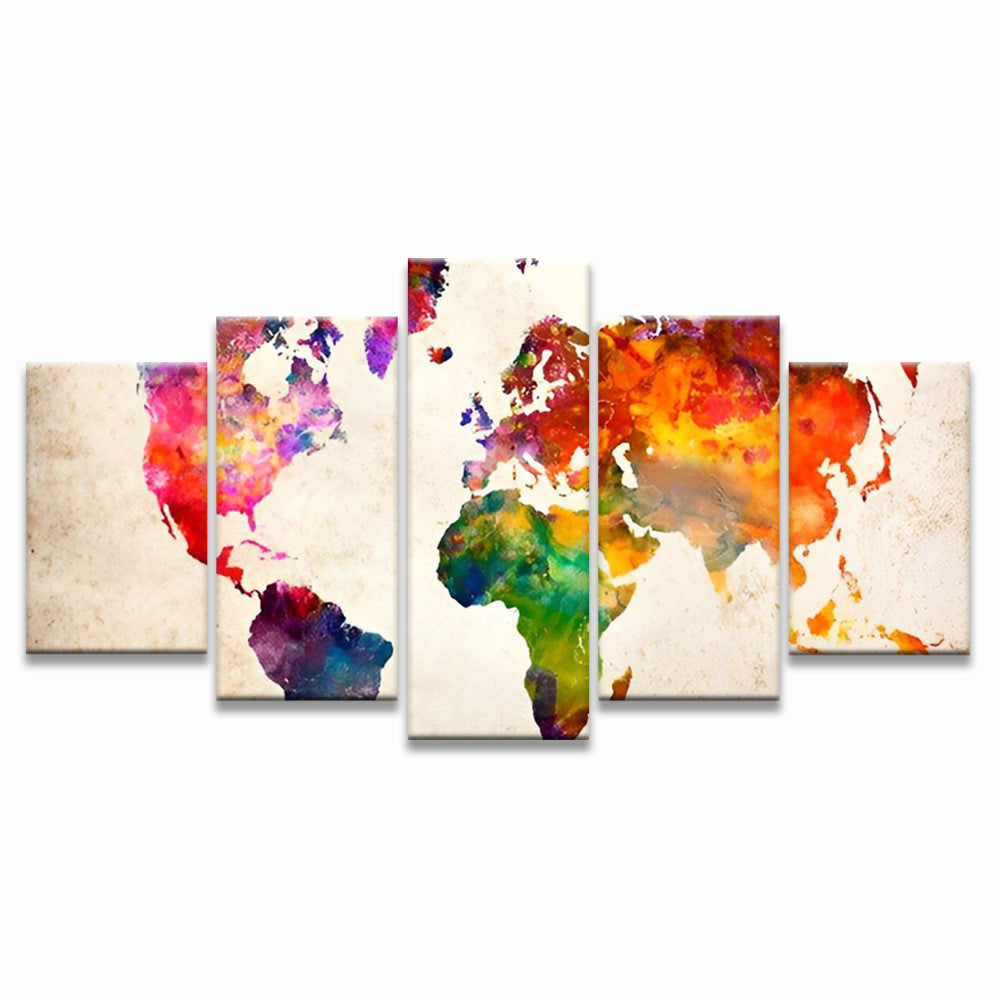 Carte du Monde Multicolore 5 Partie Peinture par Numéros