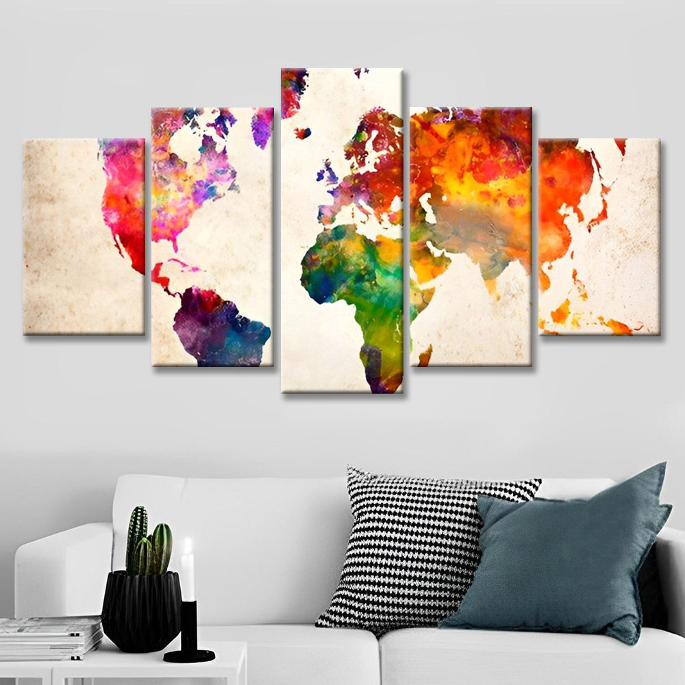 Carte du Monde Multicolore 5 Partie Peinture par Numéros
