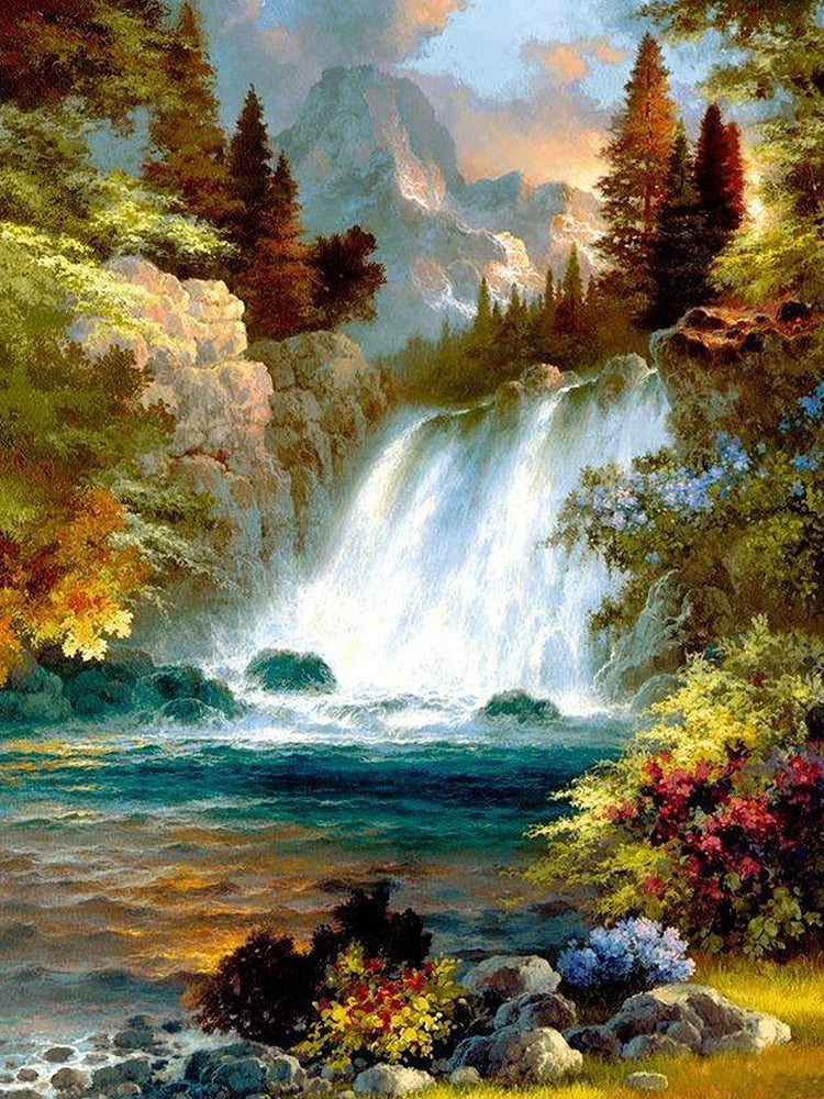Cascade dans la Forêt Peinture par Numéros