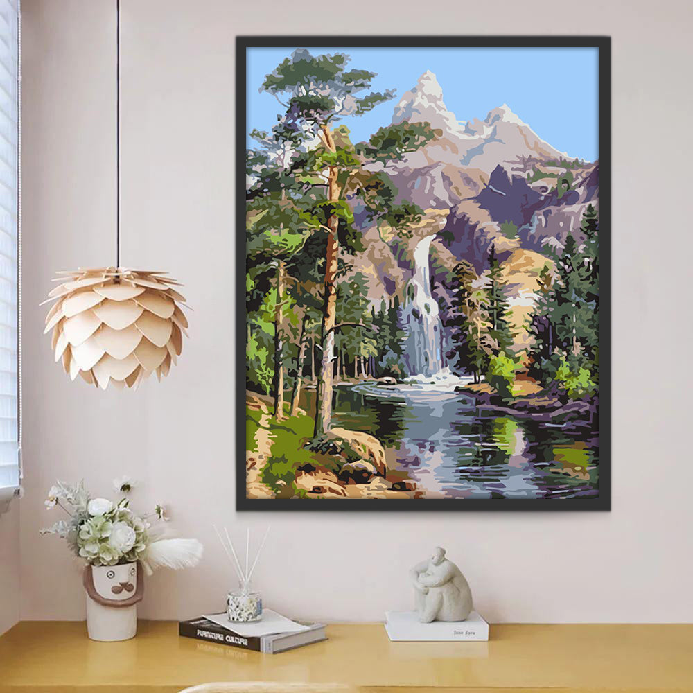 Cascade Naturelle et Montagnes Peinture par Numéros
