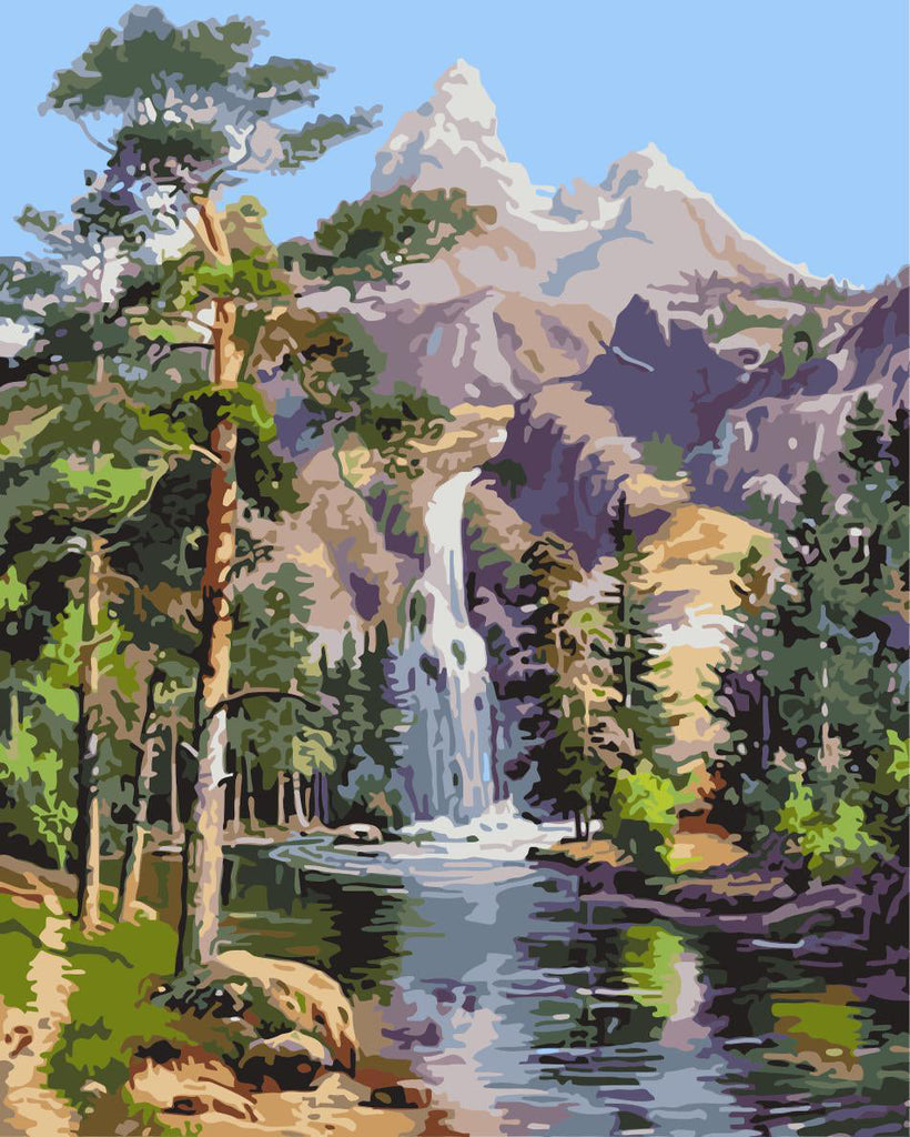 Cascade Naturelle et Montagnes Peinture par Numéros