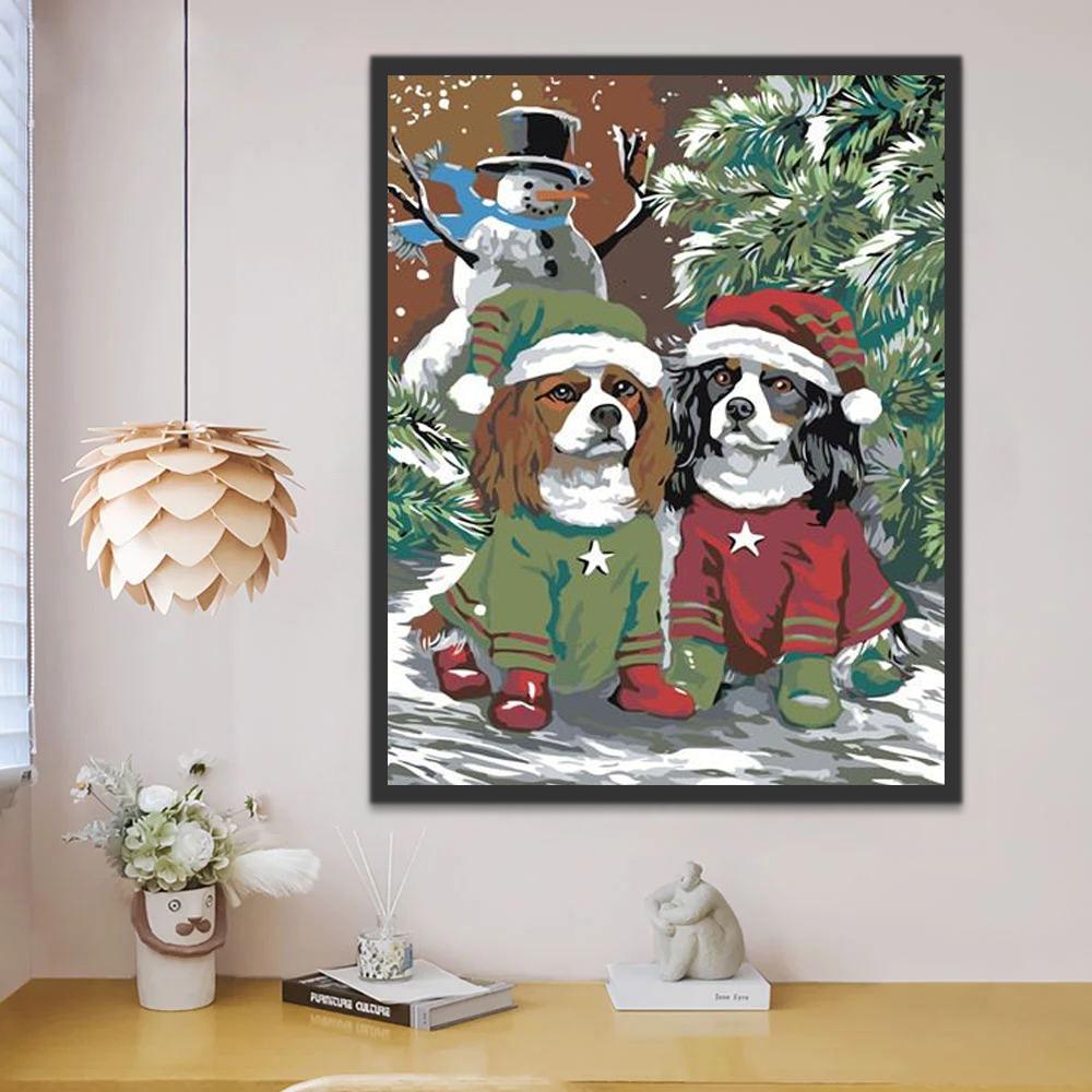 Cavaliers King Charles Spaniel de Noël Peinture par Numéros