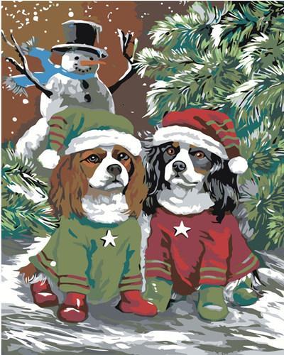 Cavaliers King Charles Spaniel de Noël Peinture par Numéros
