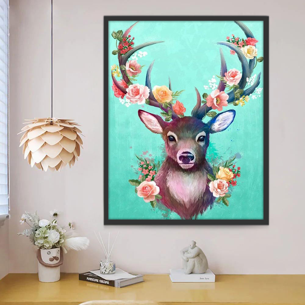 Cerf Charmant avec des Fleurs Peinture par Numéros