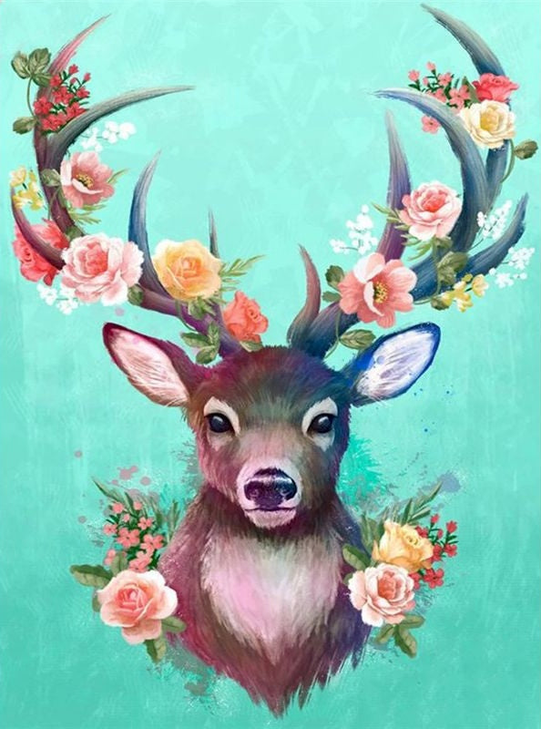 Cerf Charmant avec des Fleurs Peinture par Numéros