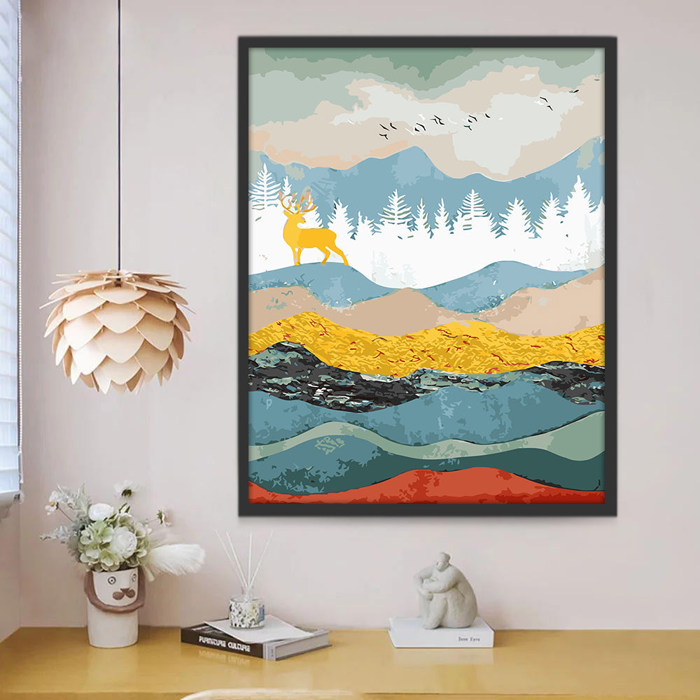Cerf Doré de Paysage Naturel Peinture par Numéros