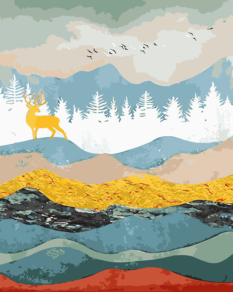 Cerf Doré de Paysage Naturel Peinture par Numéros