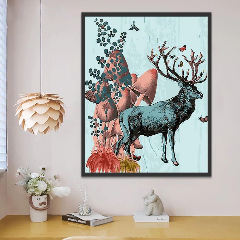 Cerf et Champignons Peinture par Numéros