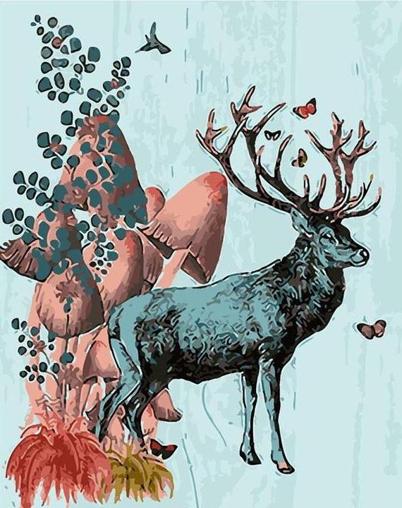 Cerf et Champignons Peinture par Numéros