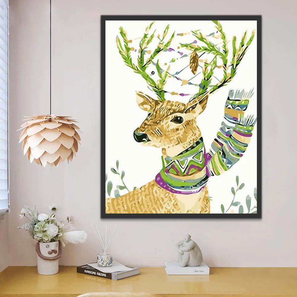 Cerf et Echarpe Peinture par Numéros
