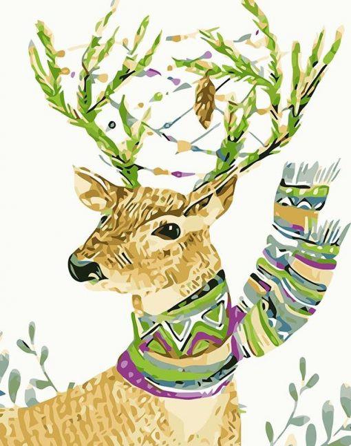 Cerf et Echarpe Peinture par Numéros