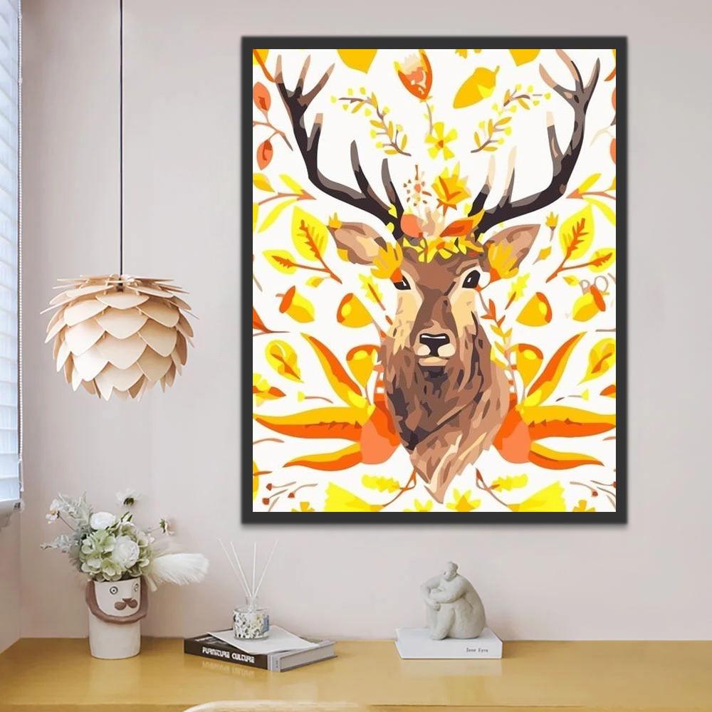 Cerf et Feuilles Jaunes Peinture par Numéros