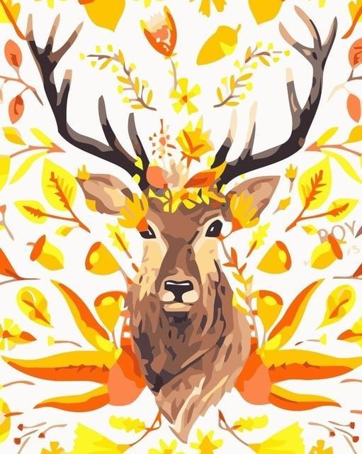 Cerf et Feuilles Jaunes Peinture par Numéros