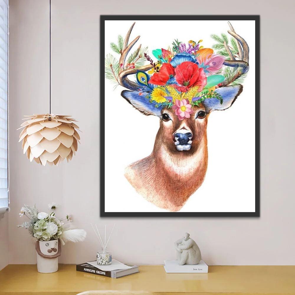Cerf et Fleurs Colorées Peinture par Numéros