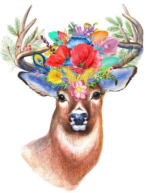 Cerf et Fleurs Colorées Peinture par Numéros