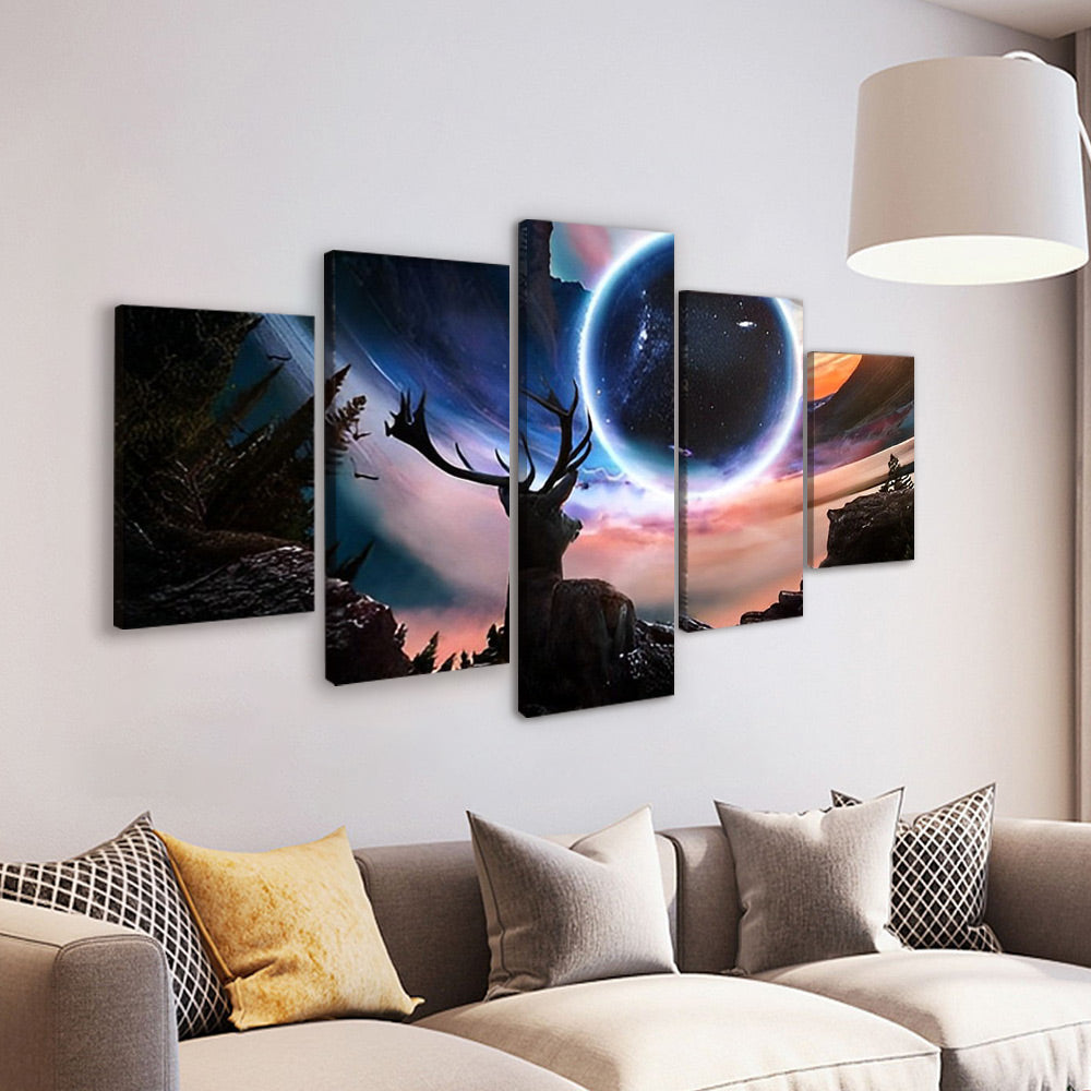 Cerf et Lune Fantastique 5 Partie Peinture par Numéros