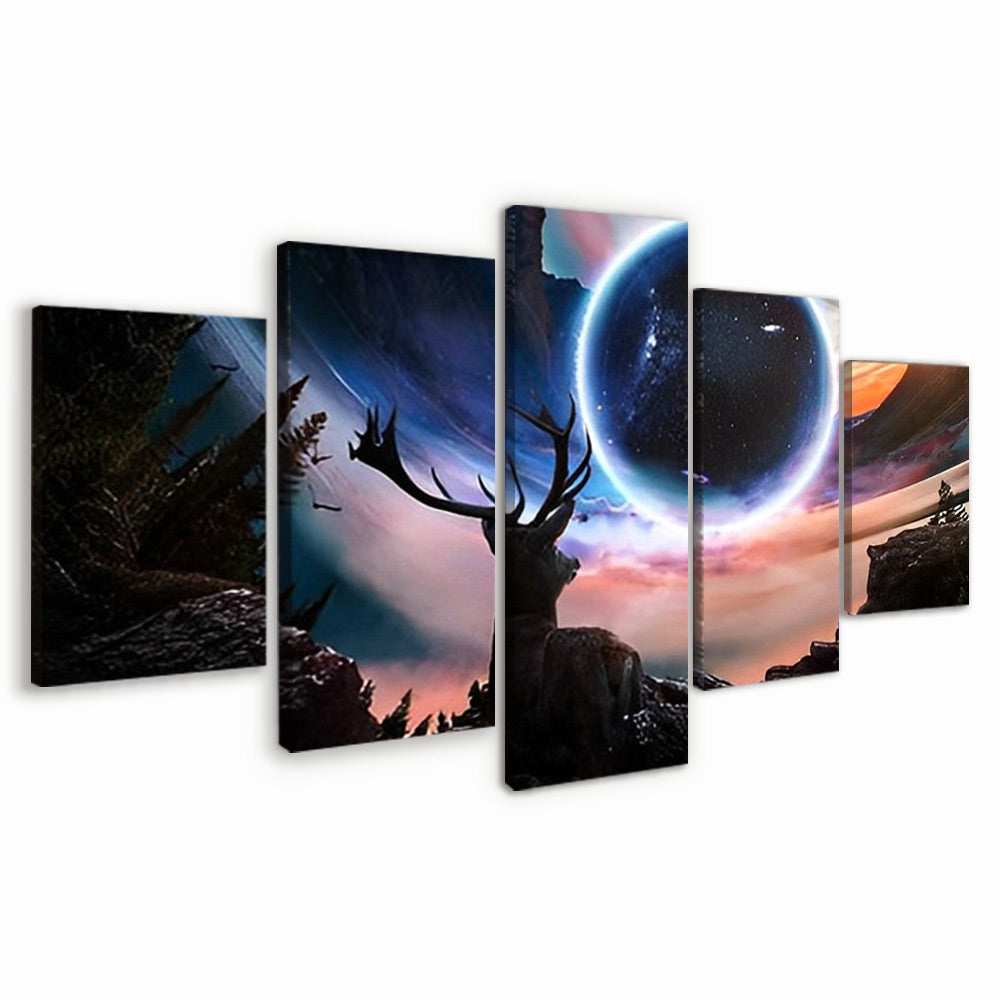 Cerf et Lune Fantastique 5 Partie Peinture par Numéros