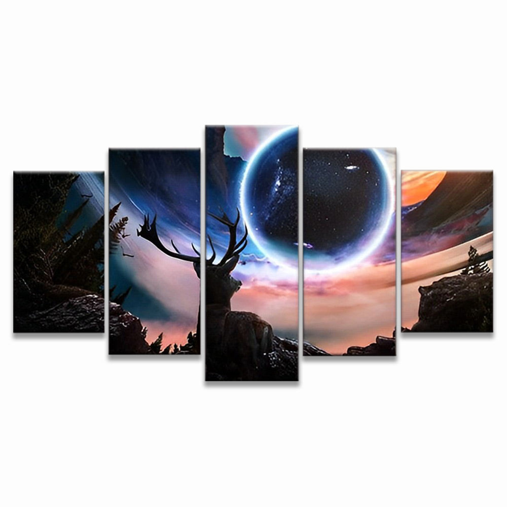 Cerf et Lune Fantastique 5 Partie Peinture par Numéros