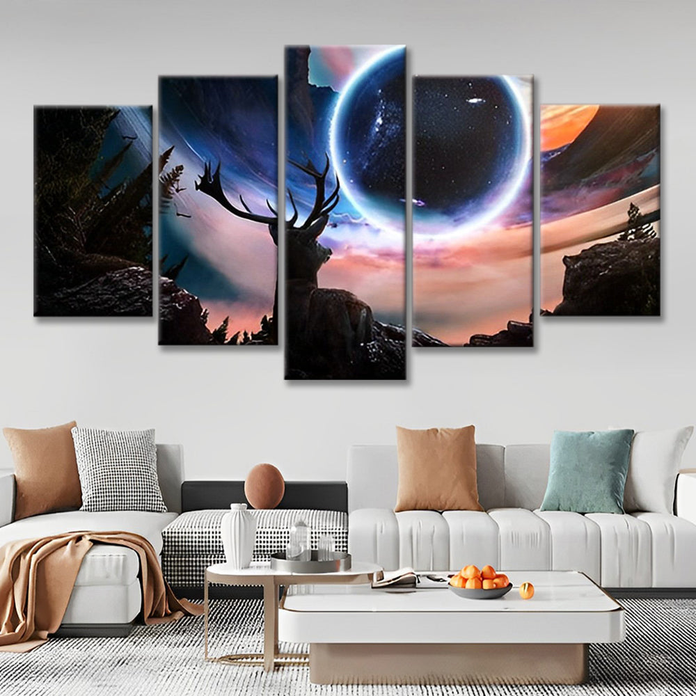 Cerf et Lune Fantastique 5 Partie Peinture par Numéros