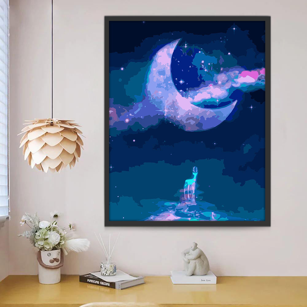 Cerf et Lune Violets Peinture par Numéros