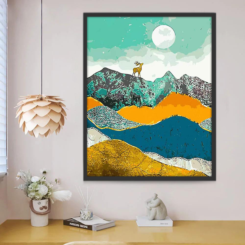 Cerf et Montagnes Nature Peinture par Numéros