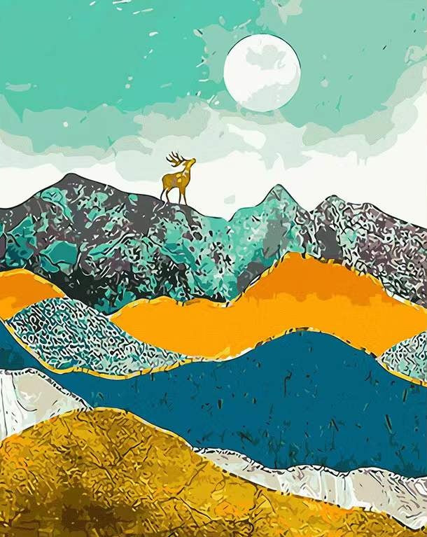 Cerf et Montagnes Nature Peinture par Numéros