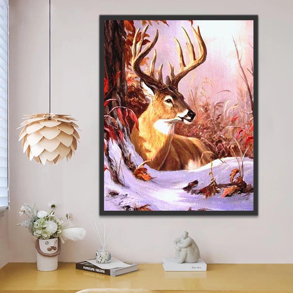 Cerf et Neige Peinture par Numéros