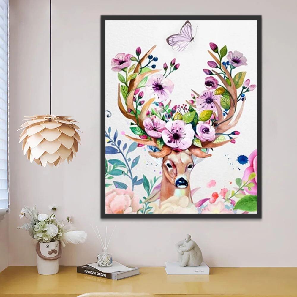 Cerf et Papillon Peinture par Numéros