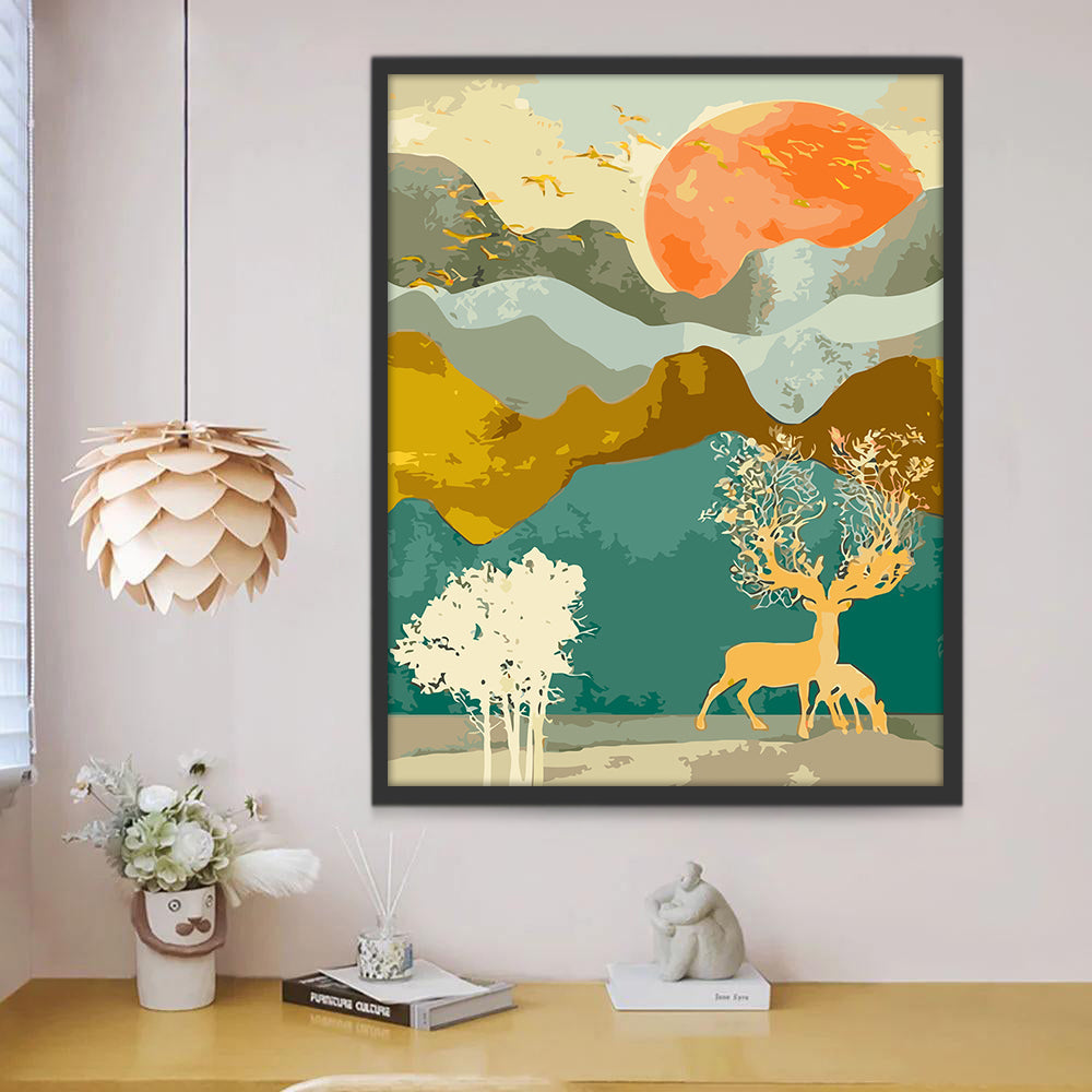 Cerf et Paysage Nature dessiné Peinture par Numéros