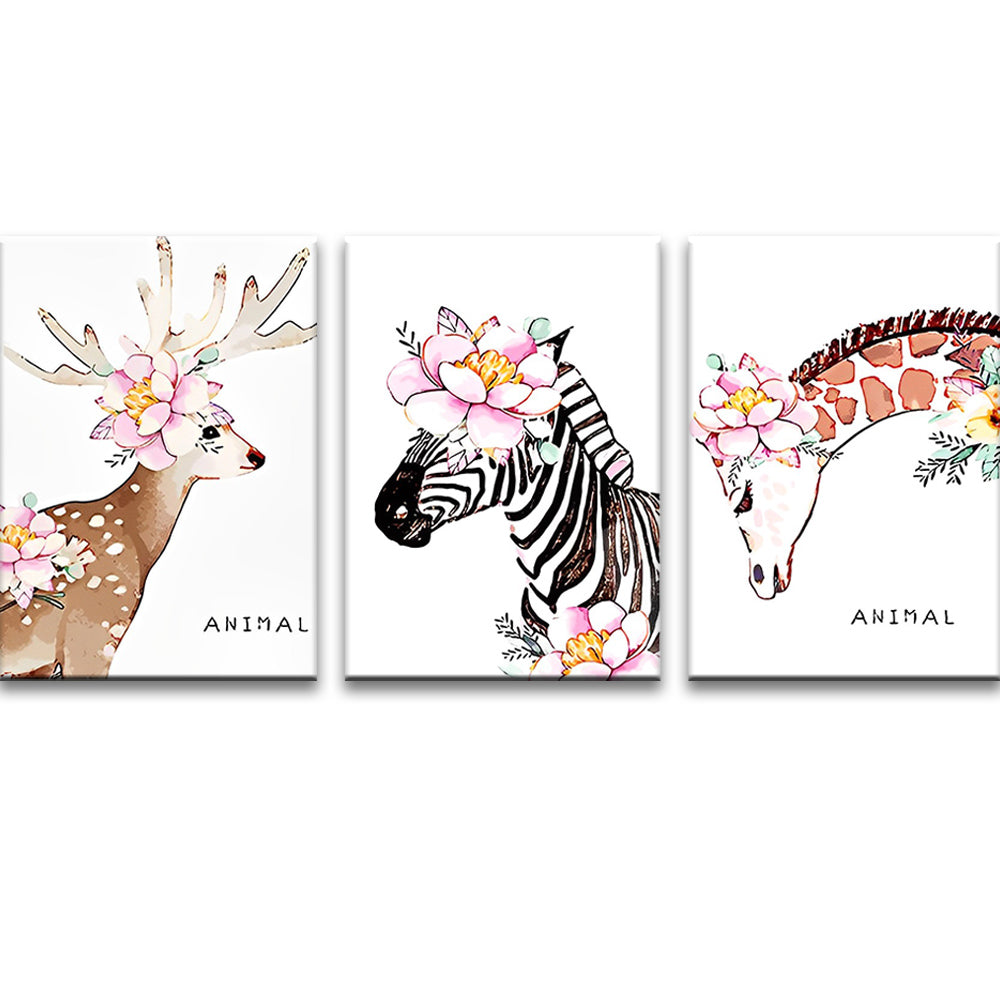 Cerf Girafe et Zèbre 3 Partie Peinture par Numéros
