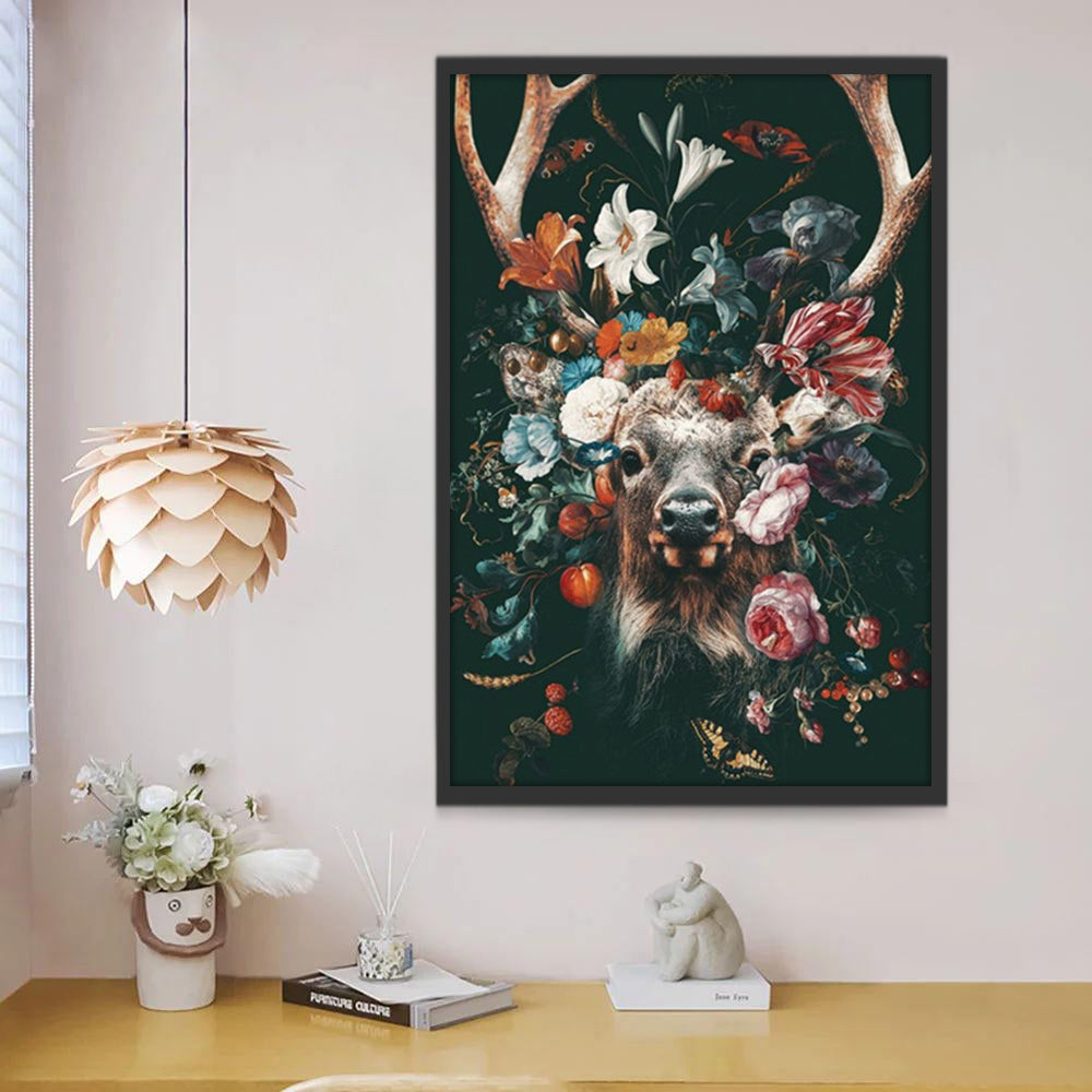 Cerf Joli avec des Fleurs Peinture par Numéros