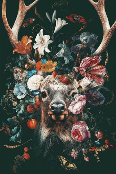Cerf Joli avec des Fleurs Peinture par Numéros