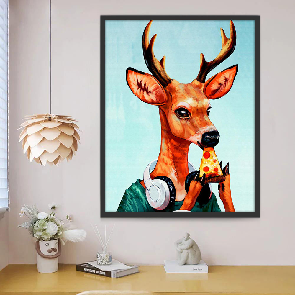 Cerf Mangeant de la Pizza Peinture par Numéros