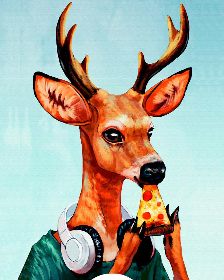 Cerf Mangeant de la Pizza Peinture par Numéros