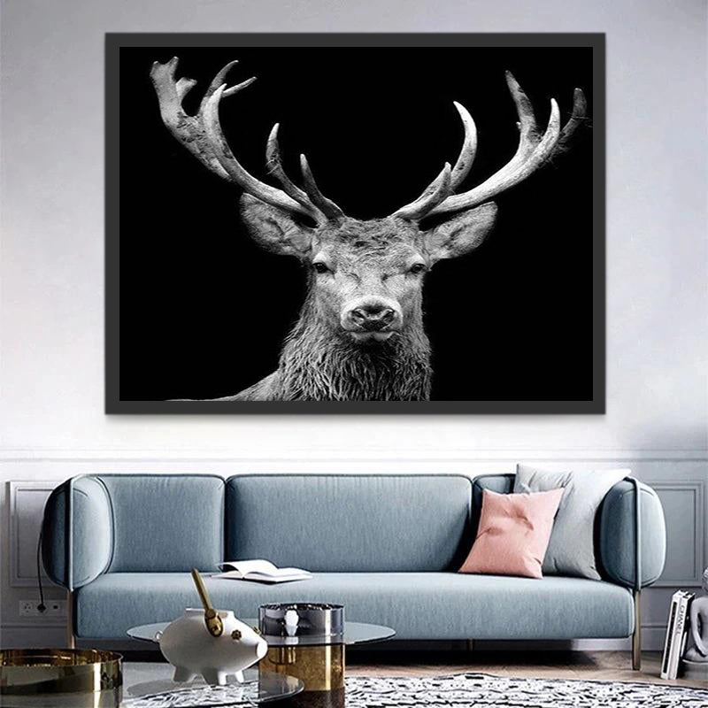 Cerf Noir et Blanc Peinture par Numéros