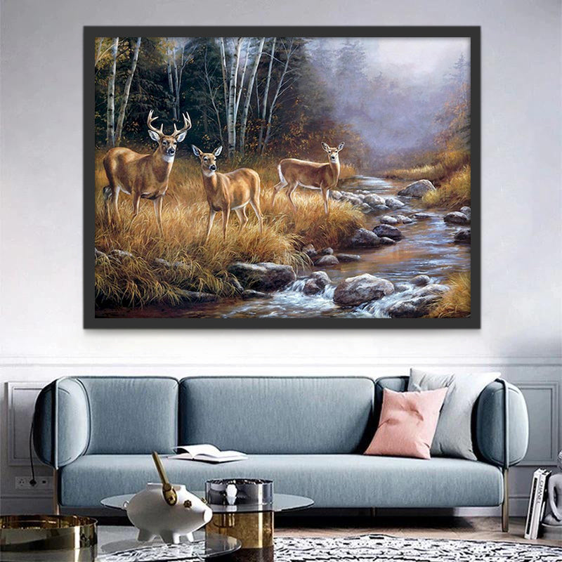 Cerfs au Bord de Ruisseau Peinture par Numéros