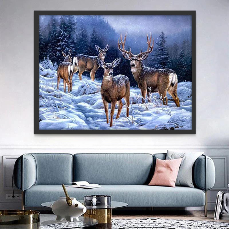 Cerfs dans la Neige Peinture par Numéros