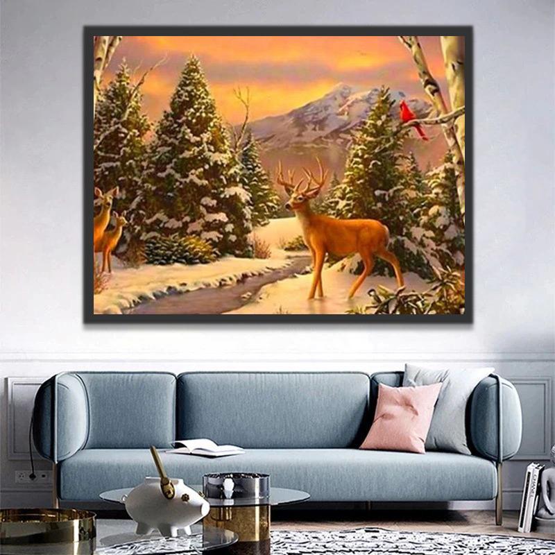 Cerfs Sapins Peinture par Numéros