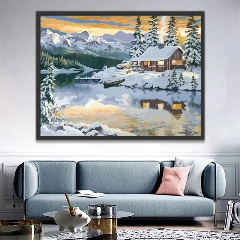 Chalet au Bord de Lac Peinture par Numéros