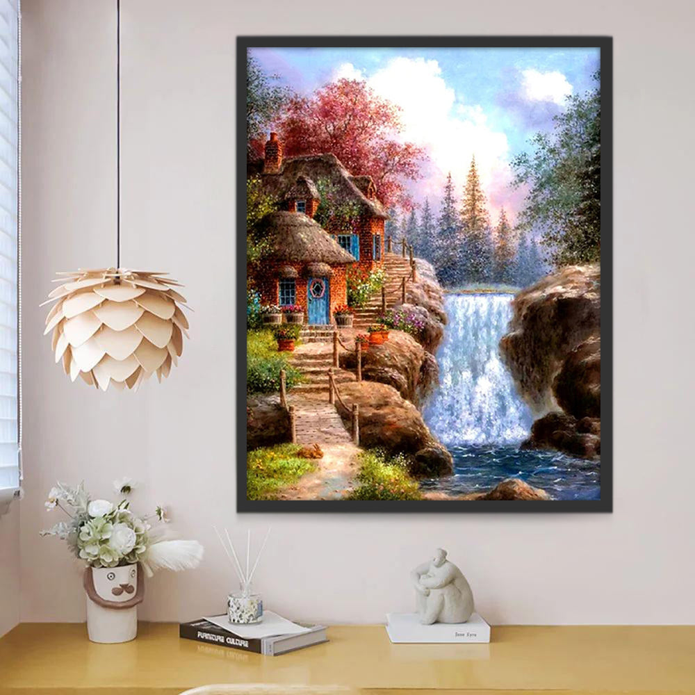 Chalet et Cascade Peinture par Numéros