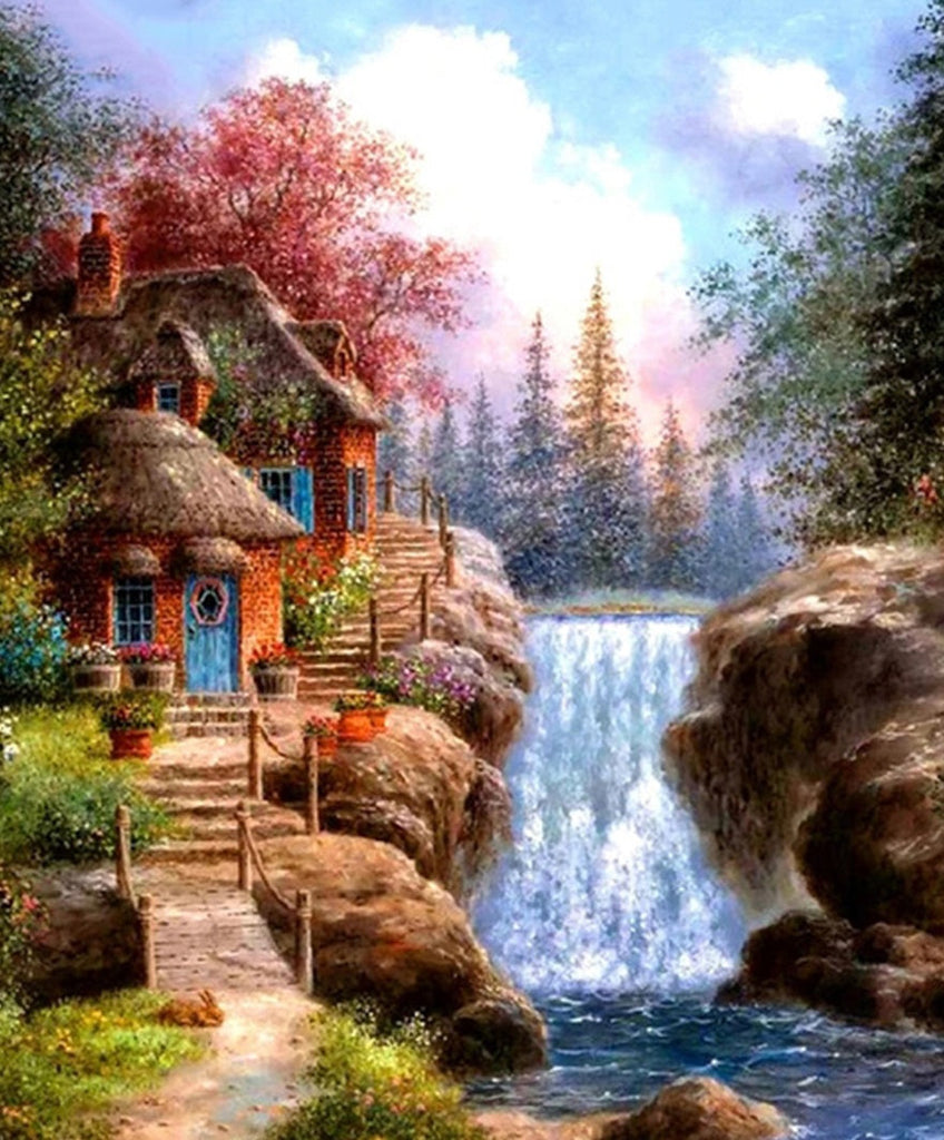 Chalet et Cascade Peinture par Numéros