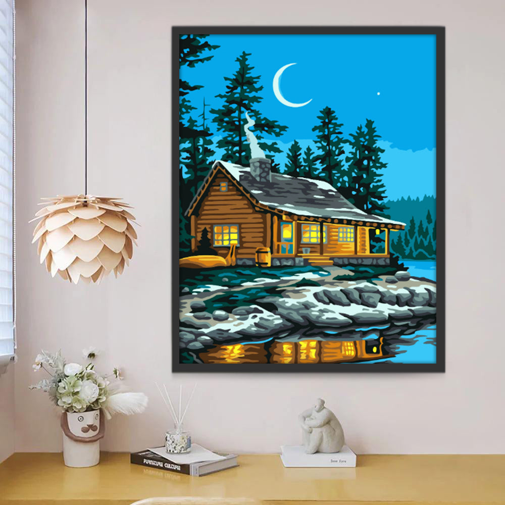 Chalet et Lune Peinture par Numéros