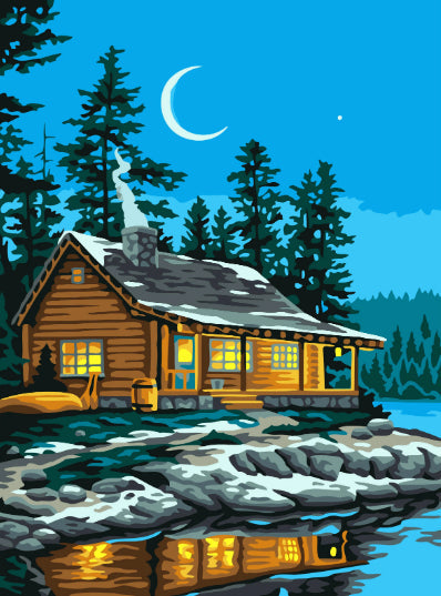 Chalet et Lune Peinture par Numéros
