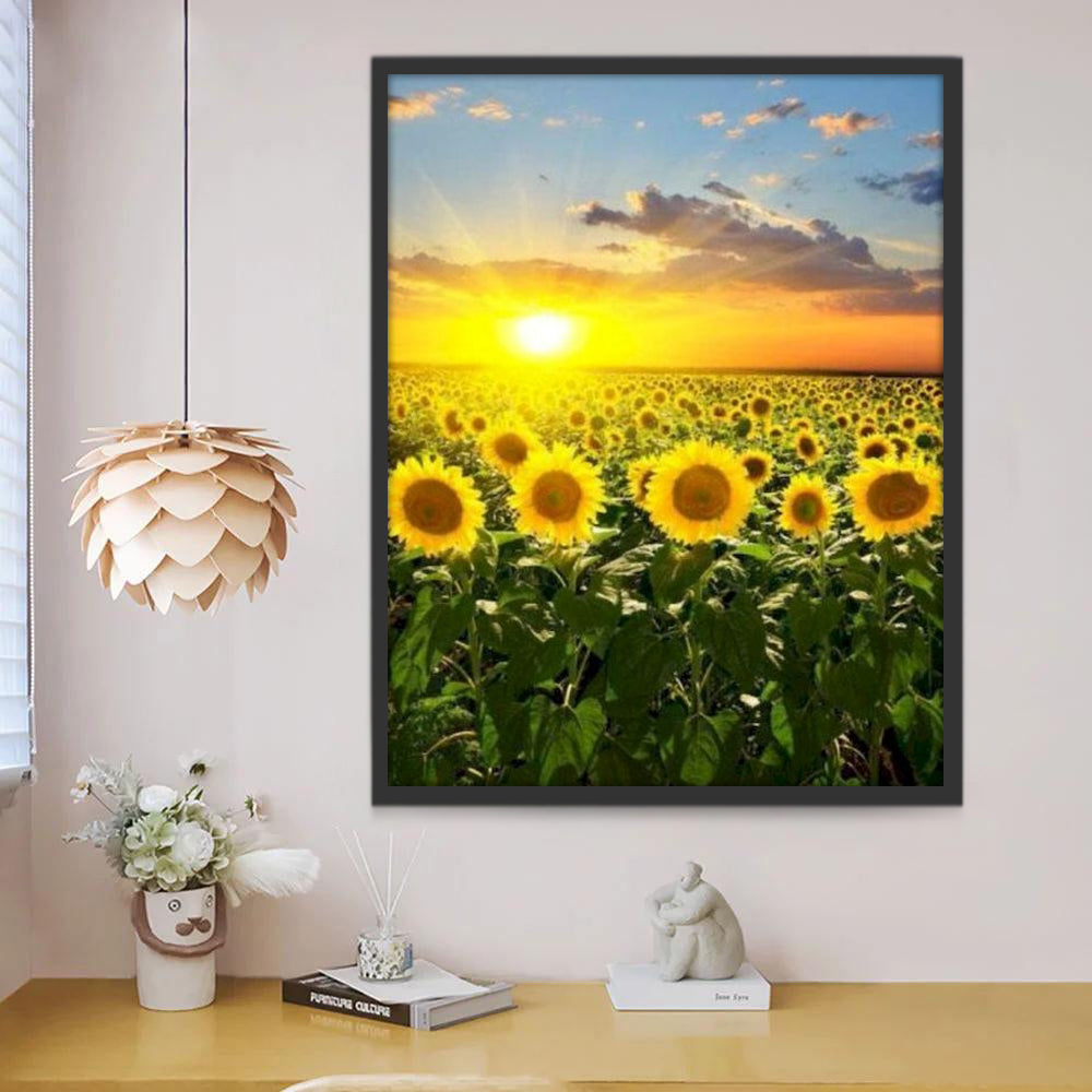Champ de Tournesol et Soleil Peinture par Numéros