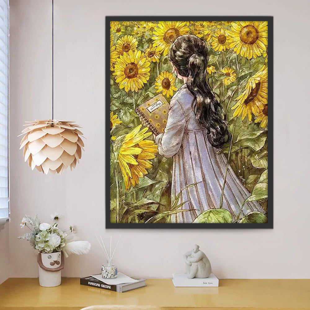 Champ de Tournesols et Petite Fille Peinture par Numéros