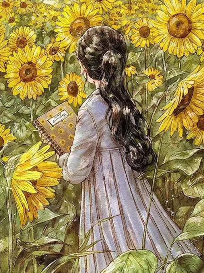 Champ de Tournesols et Petite Fille Peinture par Numéros