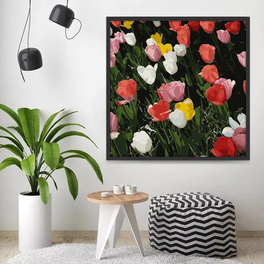 Champ de Tulipes Multicolores Fleur Peinture par Numéros