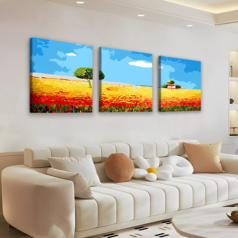 Champ et Arbre 3 Partie Peinture par Numéros