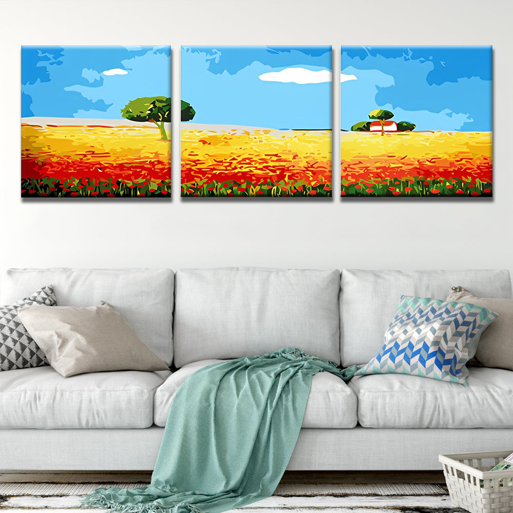 Champ et Arbre 3 Partie Peinture par Numéros