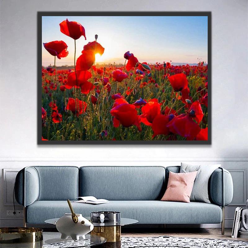 Champs de Coquelicots Rouges Peinture par Numéros